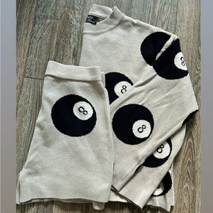 Dressed in LALA Cream and Black 8-Ball Knit Set